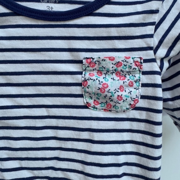 Carter’s 3T Girls Blue & White Striped 3/4 Sleeve Top Blouse - Picture 2 of 4